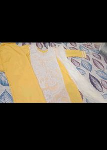 Yellow &amp; White Chikankari Kurta Set