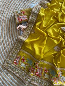 Elegant Mustard Yellow Embroidered Saree