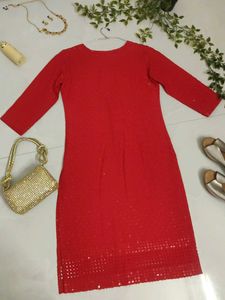 Elegant Red Sequined Kurta❤️✨