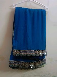 Blue Saree with Mirror Work Border
