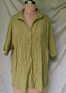 Crinkle Texture Button-Down Shirt