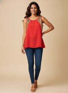 Red Sequin Detail Top