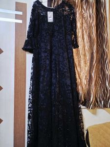 Black Lace Embellished Gown
