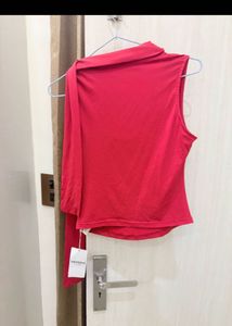Chic Red Drape Top with Scarf