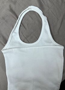 White Ribbed Halter Neck Top