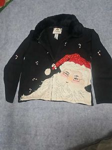 Black Cardigan/Sweater With Santa Embroidery