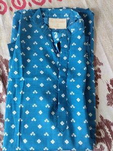 Blue Kurta with White Diamond Print