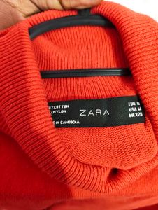 Zara Red Short Sleeve Turtleneck Top