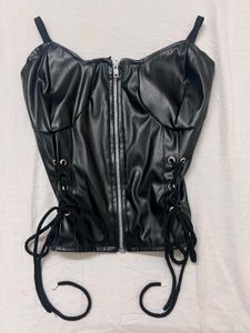 Black Faux Leather Corset Top