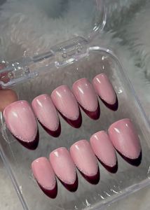 Glam Wine Red Cat-Eye Almond Nails