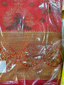 Red Saree with Golden Print