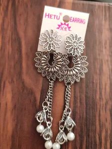 Oxidized Silver Jhumka Earrings with Pearls