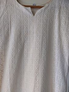 White Threadwork Cotton Kurta