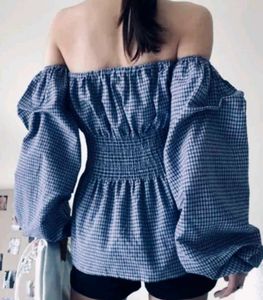 Chic Off-Shoulder checks Smocked top