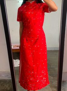Elegant Red Floral Cheongsam Dress