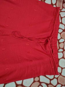Red Palazzo Pants with Embroidered Hem