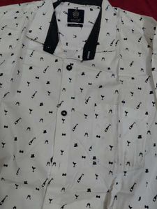 Men's White Printed Full Sleeve Shirt