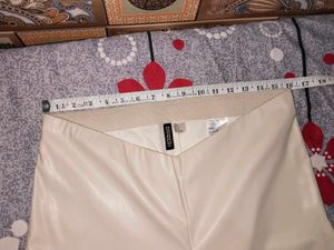 H&amp;M Off-White Faux Leather Pants with Front Slits