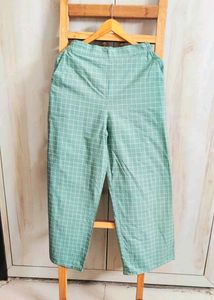 Mint Green Plaid Culotte Pants Size-30