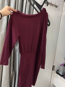 Maroon Ribbed Long Sleeve Dress