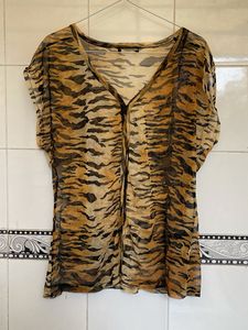 Sheer Tiger Print V-Neck Top
