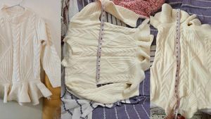 Cream Cable Knit Peplum Sweater