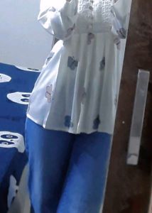 Cream Butterfly Print Kurta