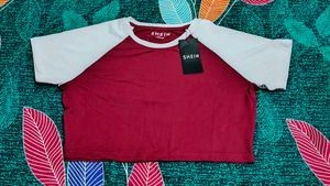 SHEIN Burgundy & White Raglan T-Shirt