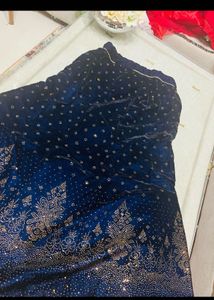 Blue Velvet Lehenga with Embellishments