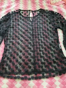 Sheer Black Heart Pattern Mesh Top