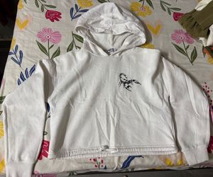White Cropped Hoodie with Scorpion Graphic