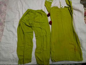 Lime Green Kurta Set with Lace Details