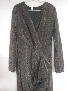 Wine Brown Shimmery Party Wear Bodycon Cinch Dress