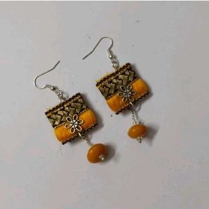 Handmade Yellow &amp; Black Ethnic Earrings