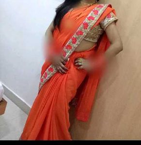 Vibrant Orange Saree with Embellished Border