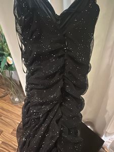 Sparkly Black Ruched Mini Dress Xs