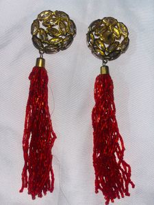 Red Beaded Tassel Earrings