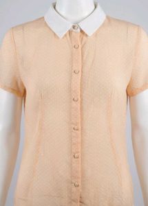 Sheer Polka Dot Button-Up Blouse