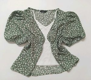 Green Floral Puff Sleeve Top shirt
