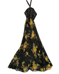 Elegant Black Floral Halter beaded Gown