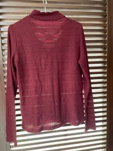 Shein Burgundy Crisscross Mock Neck Top