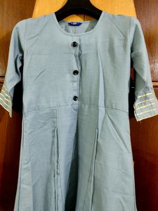 Blue A-Line Kurti with Gold Accents