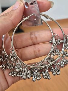 Oxidized Silver Jhumka Hoop Earrings