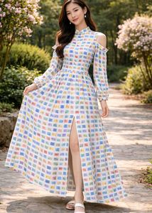 Colorful Patterned Cold Shoulder Dress