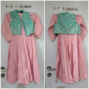 Pink Kurta Set with Embellished Jacket