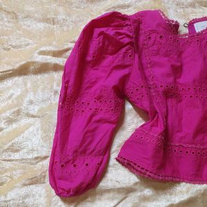 Vibrant Pink Broderie Anglaise Blouse