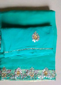 Elegant Turquoise Sea Green Georgette Saree with U