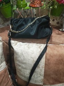 Satin Women Black Sling Bag