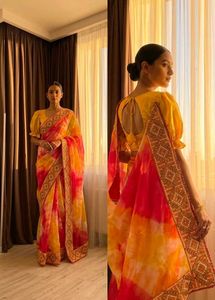 Vibrant Tie-Dye Saree with Embellished Border