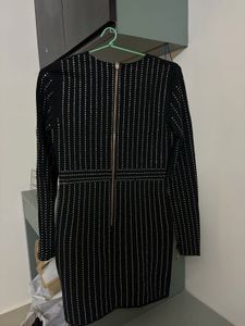 MISSMOSA Black Dress with Flat Rhinestones